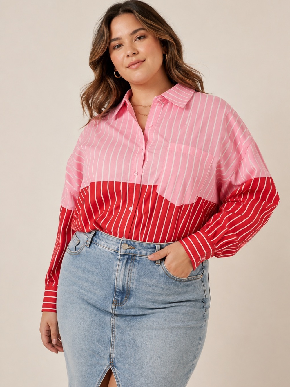 Striped Two-Tone Pink & Red Button-Up shirt